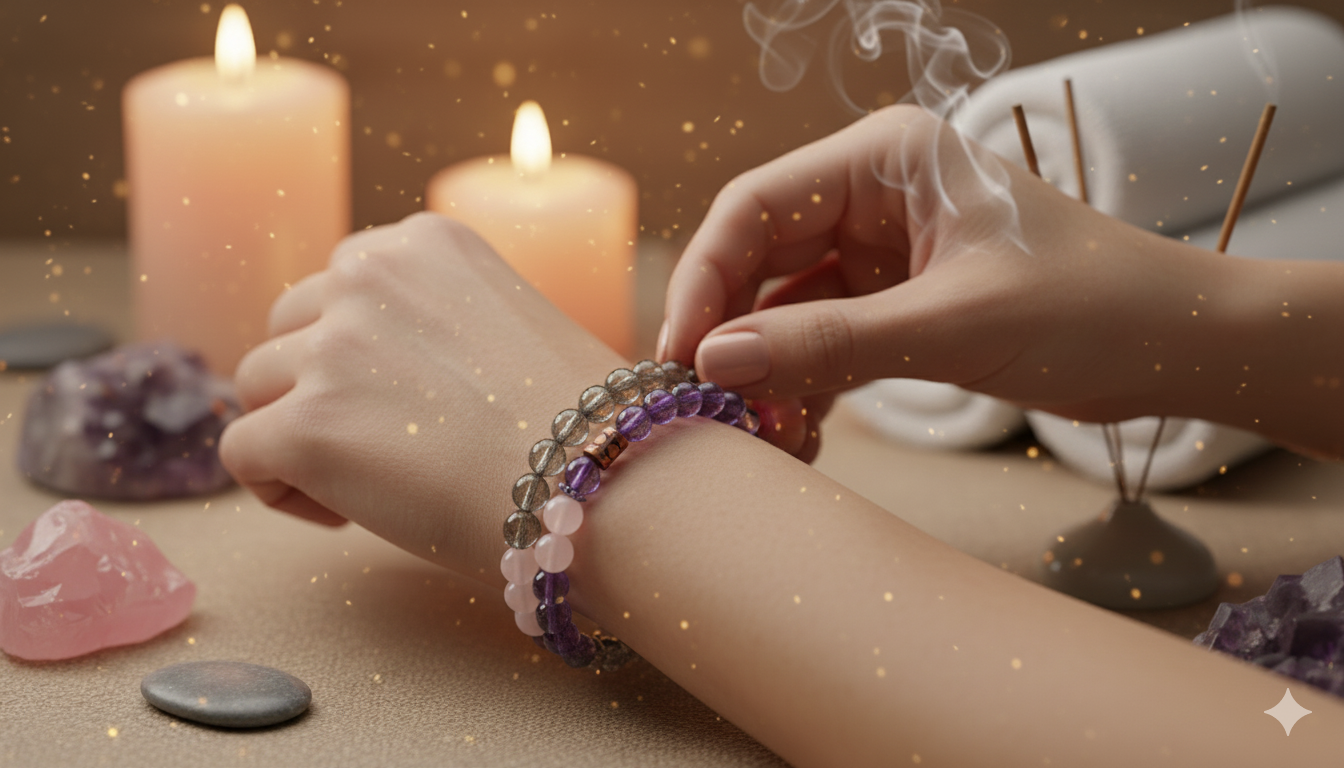 Libra Zodiac Gemstone Crystal Bracelet – Labradorite, Rose Quartz, Amethyst & Copper
