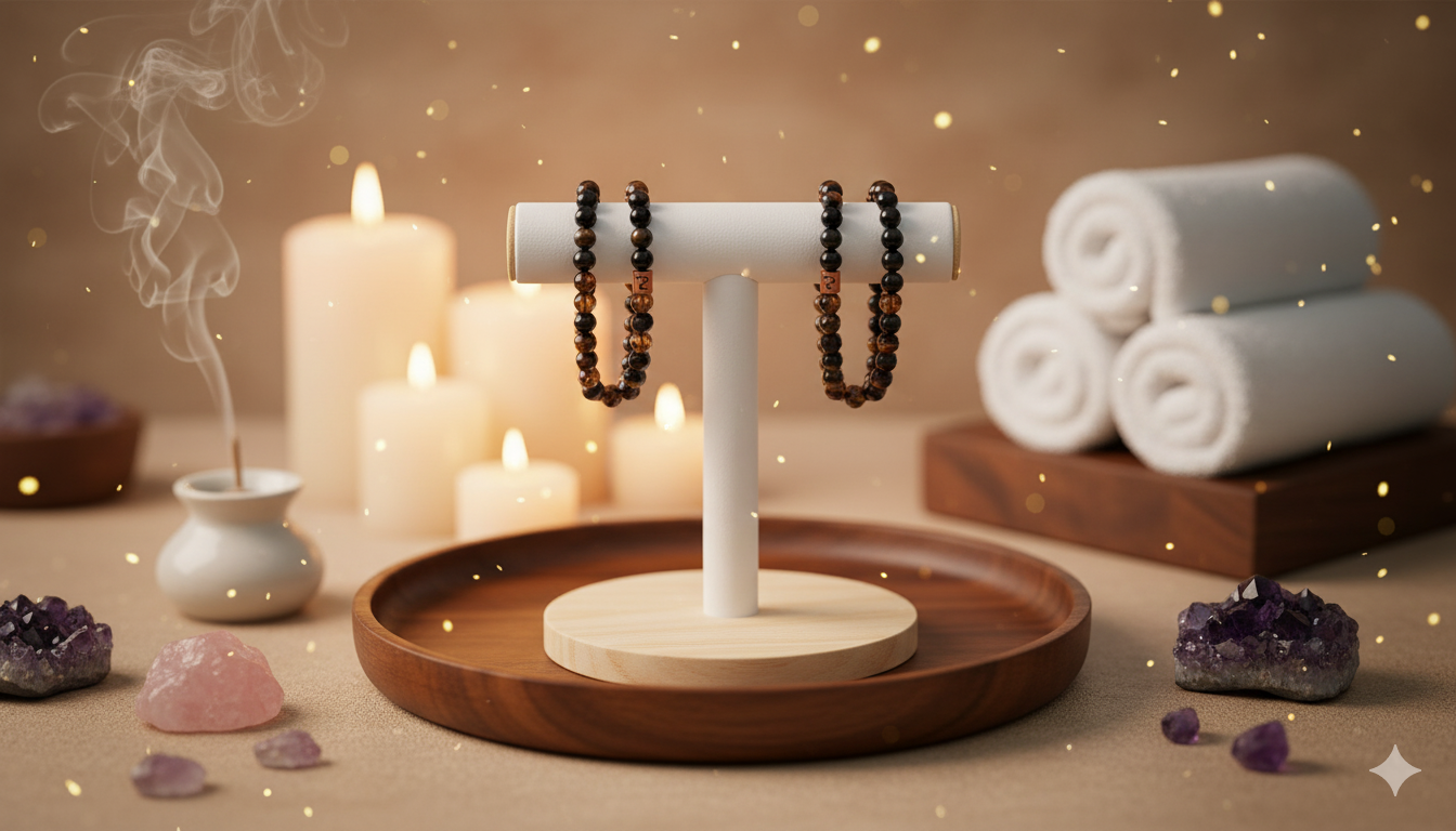 Capricorn Zodiac Gemstone Crystal Bracelet – Tiger’s Eye, Black Tourmaline, Garnet & Copper