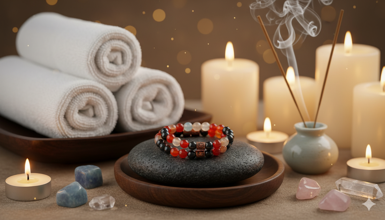 ♋ Cancer Zodiac Gemstone Crystal Bracelet – Amazonite, Carnelian, Hematite & Copper