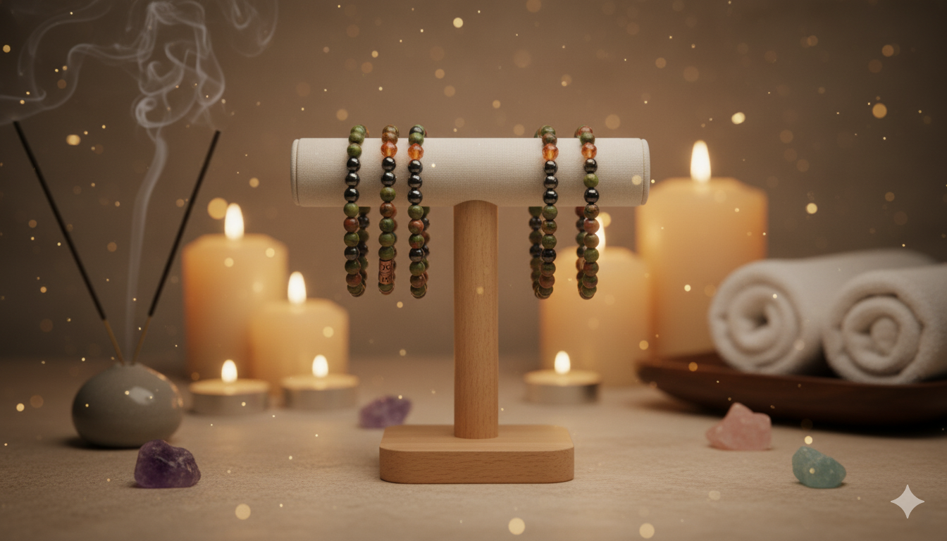 Aries Zodiac Gemstone Crystal Bracelet – Carnelian, Hematite, Unakite & Copper