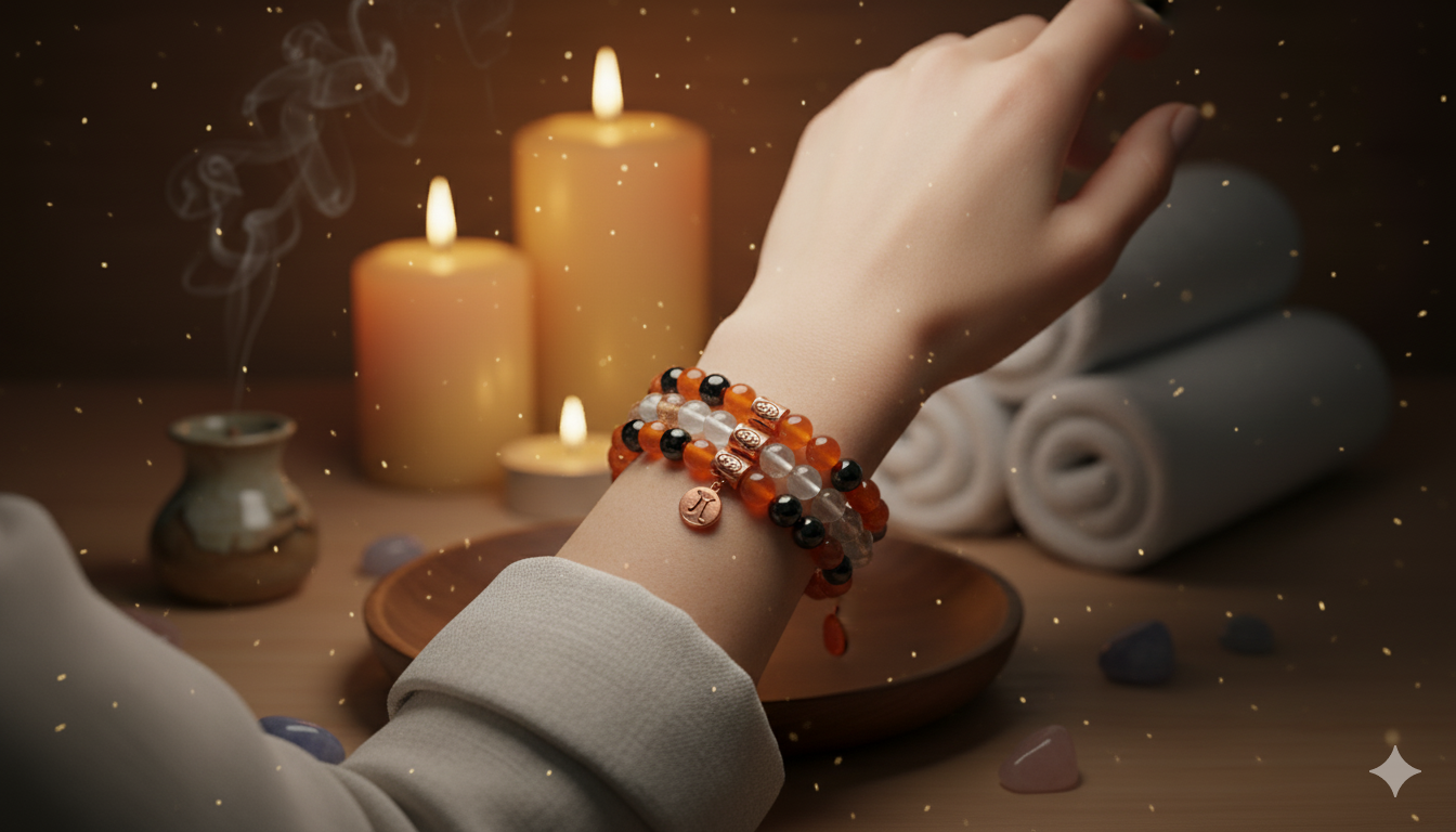 Leo Zodiac Gemstone Crystal Bracelet – Mookaite, Garnet, Tiger’s Eye & Copper