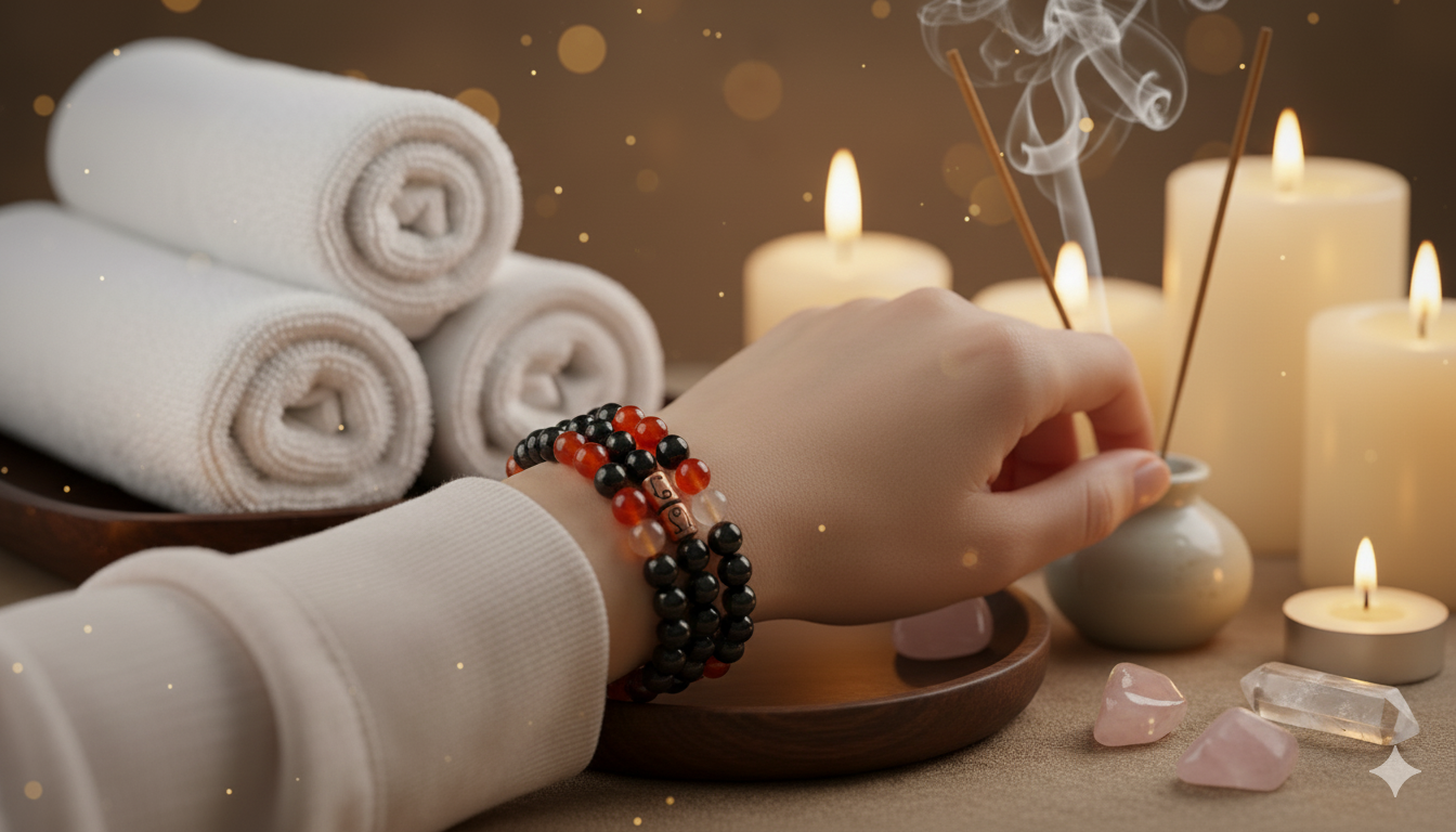 ♋ Cancer Zodiac Gemstone Crystal Bracelet – Amazonite, Carnelian, Hematite & Copper