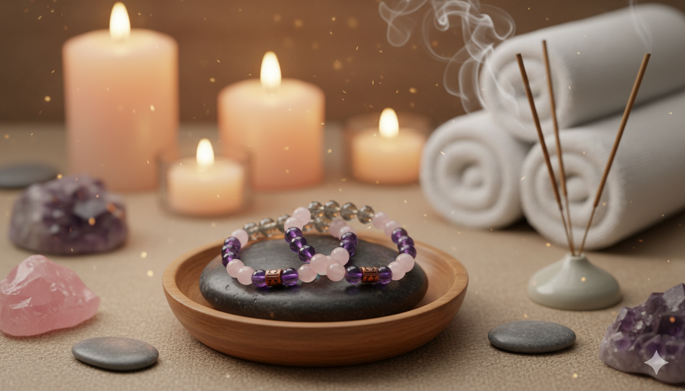 Libra Zodiac Gemstone Crystal Bracelet – Labradorite, Rose Quartz, Amethyst & Copper
