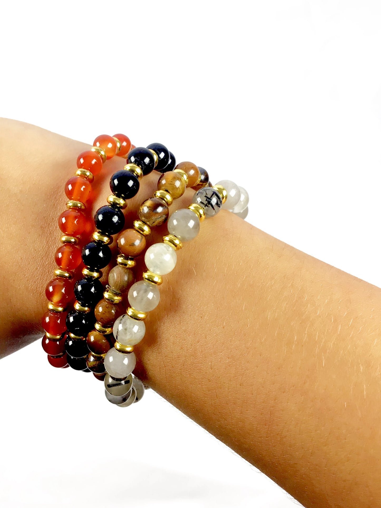 Round Gemstone Bead Bracelet with Gold Spacer – 7mm, Handmade, Personalized Stone Choice