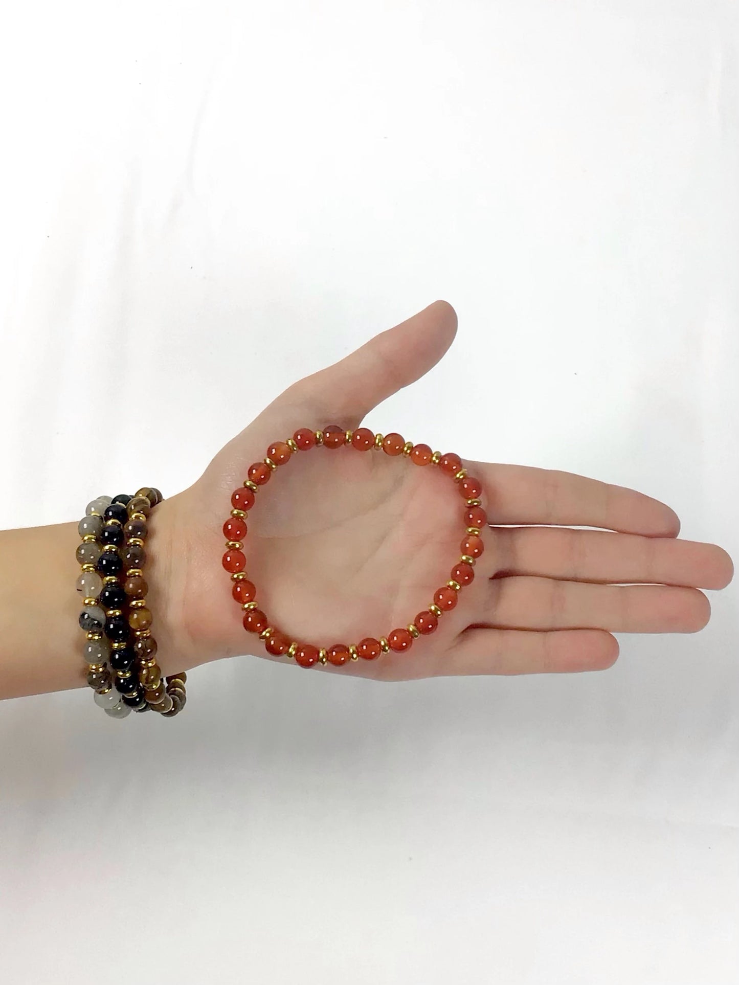 Round Gemstone Bead Bracelet with Gold Spacer – 7mm, Handmade, Personalized Stone Choice