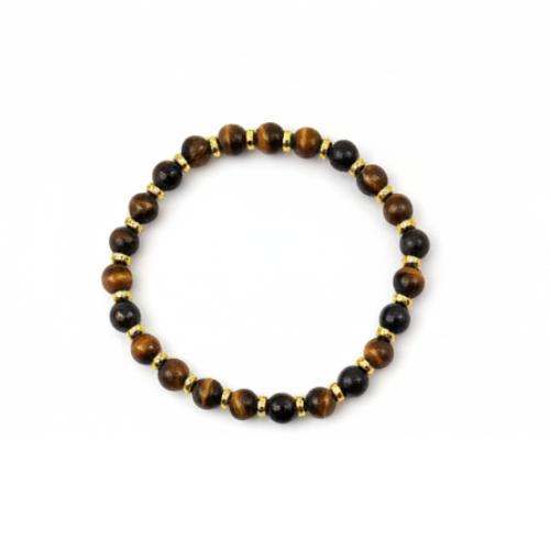 Round Gemstone Bead Bracelet with Gold Spacer – 7mm, Handmade, Personalized Stone Choice
