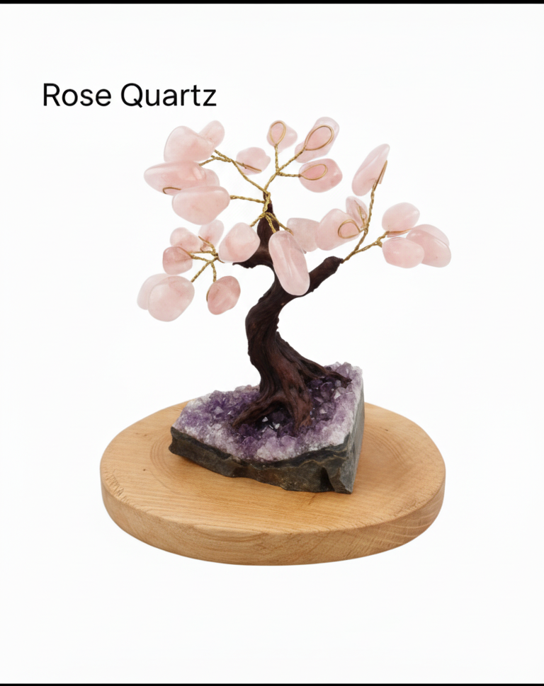 Tumbled Gemstone Tree on Raw Amethyst Base – Handcrafted Crystal Tree of Life, Adjustable Branches