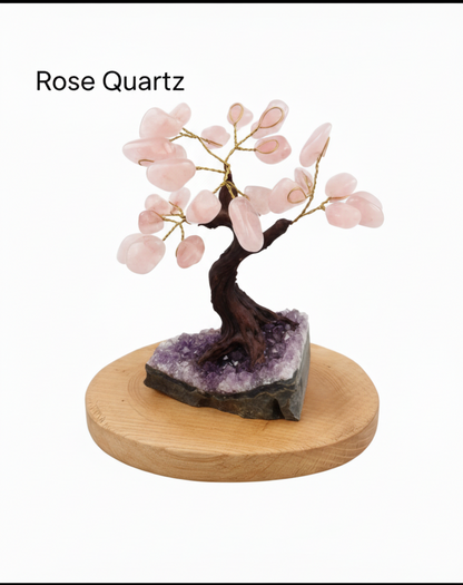 Tumbled Gemstone Tree on Raw Amethyst Base – Handcrafted Crystal Tree of Life, Adjustable Branches
