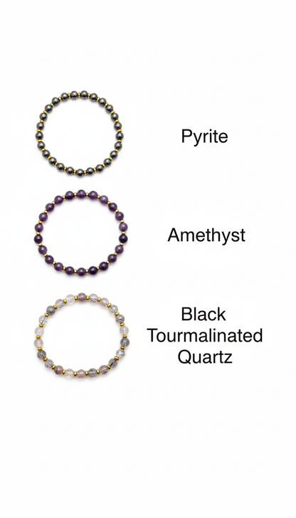Round Gemstone Bead Bracelet with Gold Spacer – 7mm, Handmade, Personalized Stone Choice