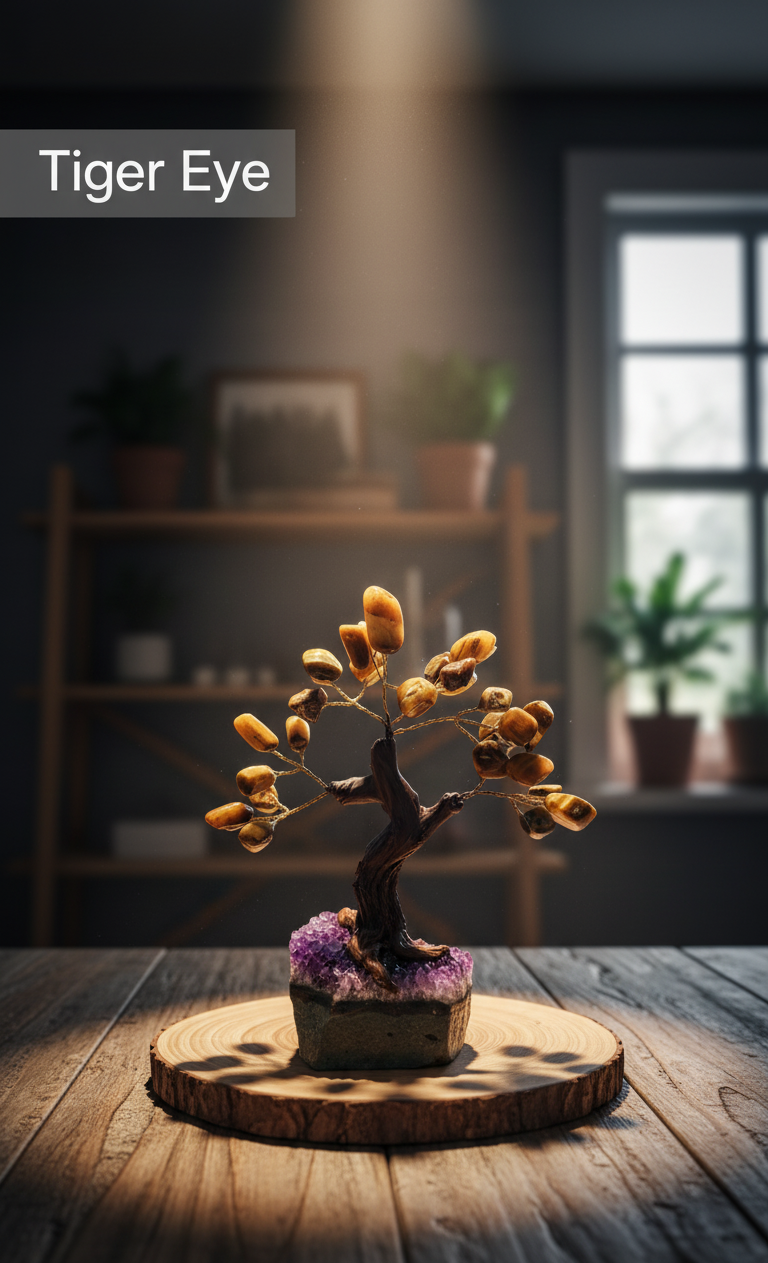 Tumbled Gemstone Tree on Raw Amethyst Base – Handcrafted Crystal Tree of Life, Adjustable Branches