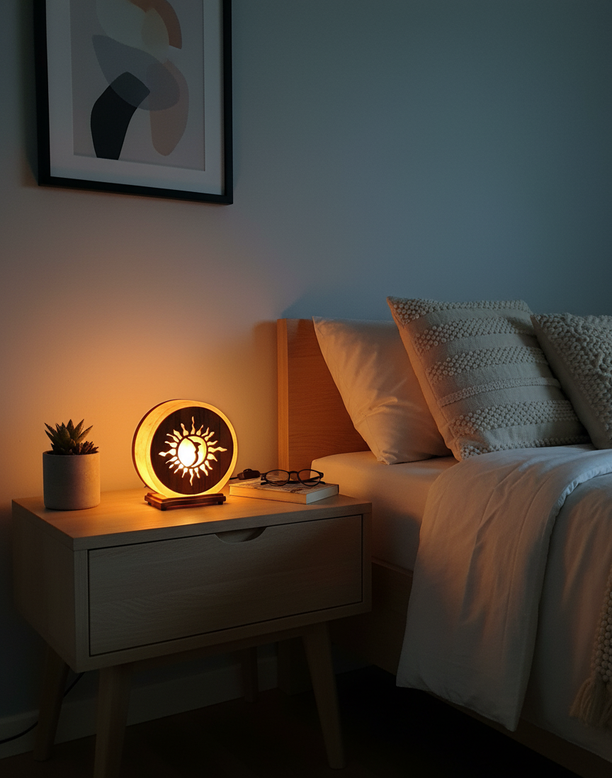 Natural Polished Himalayan Salt Lamp – Sun & Moon Design