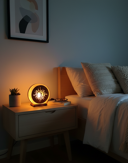 Natural Polished Himalayan Salt Lamp – Sun & Moon Design