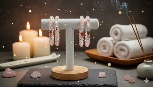 Taurus Zodiac Gemstone Crystal Bracelet – Rose Quartz, Crystal Quartz, Rhodonite & Copper