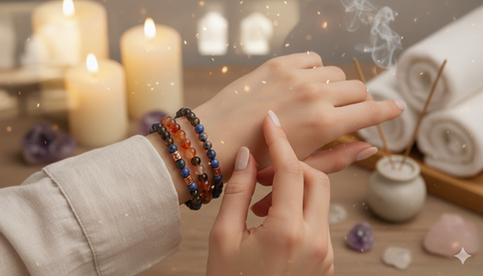 Scorpio Zodiac Gemstone Crystal Bracelet – Carnelian, Sodalite, Smoky Quartz & Copper
