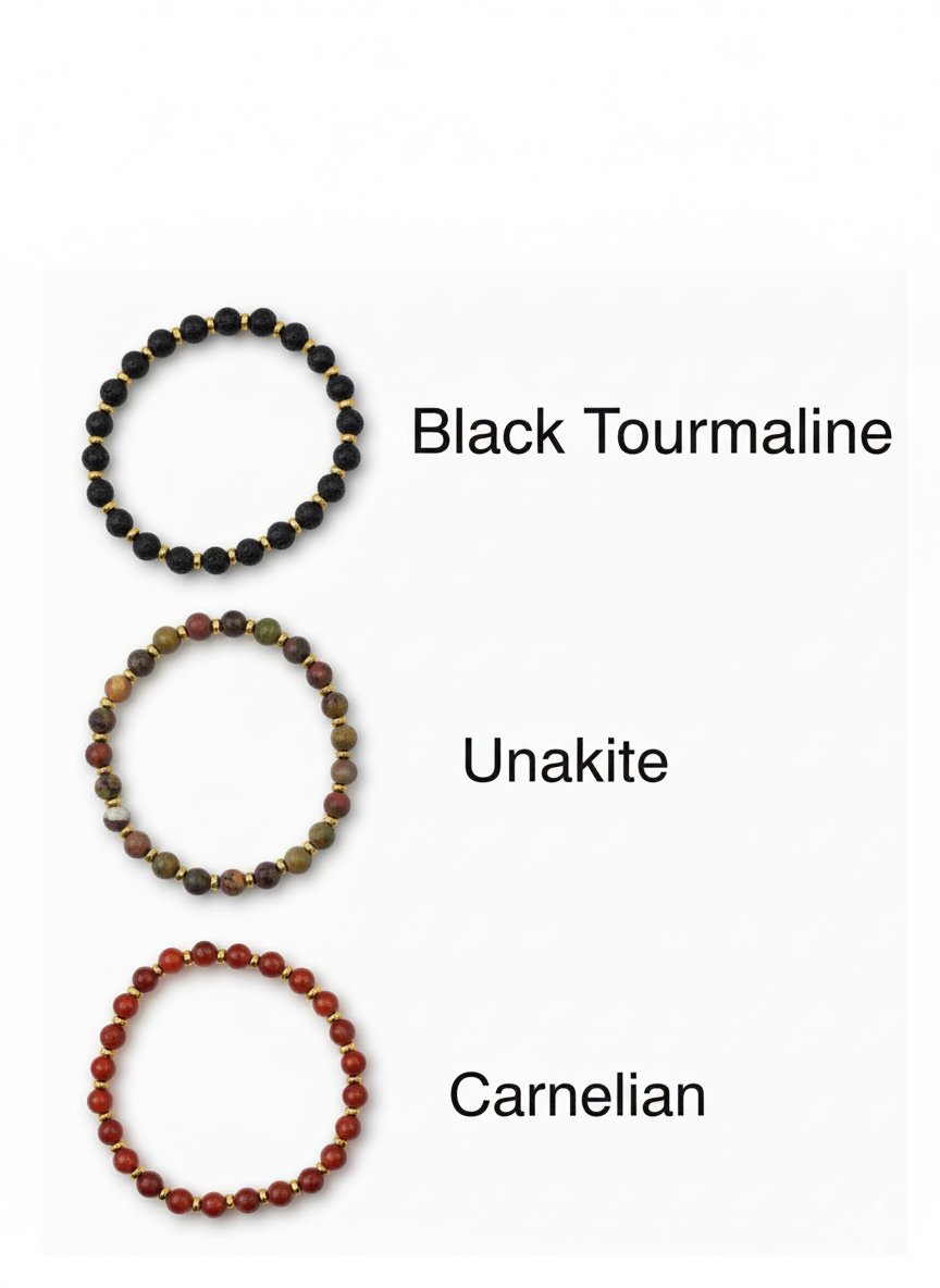 Round Gemstone Bead Bracelet with Gold Spacer – 7mm, Handmade, Personalized Stone Choice