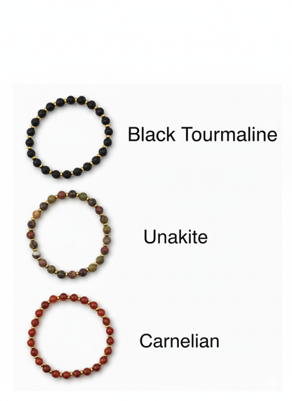 Round Gemstone Bead Bracelet with Gold Spacer – 7mm, Handmade, Personalized Stone Choice