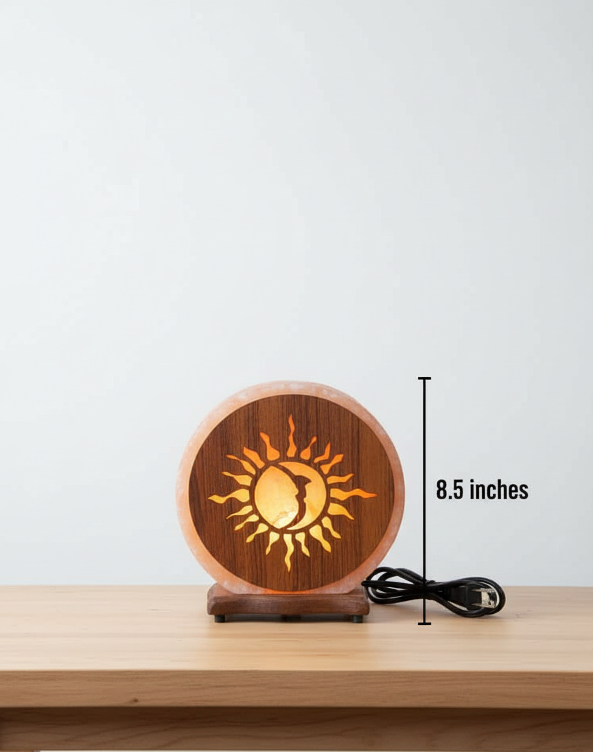 Natural Polished Himalayan Salt Lamp – Sun & Moon Design
