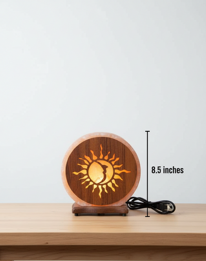 Natural Polished Himalayan Salt Lamp – Sun & Moon Design