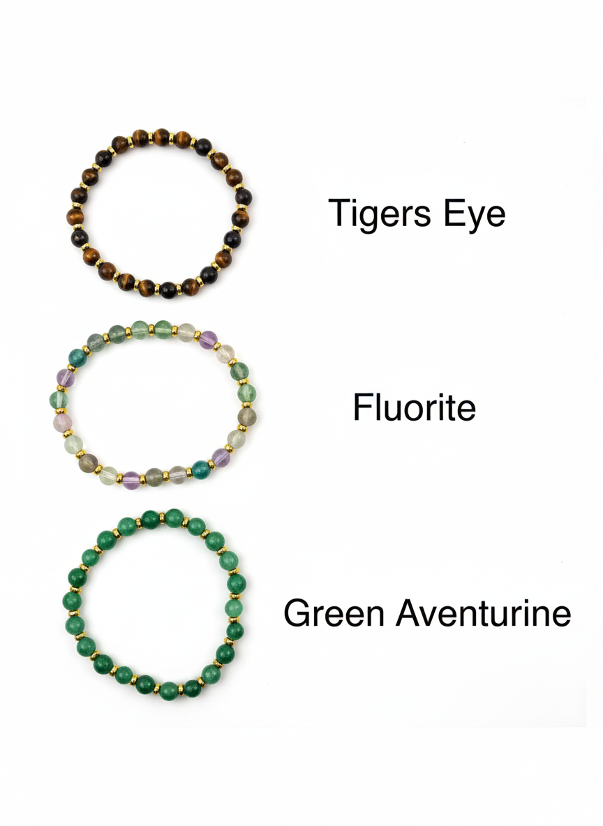 Round Gemstone Bead Bracelet with Gold Spacer – 7mm, Handmade, Personalized Stone Choice