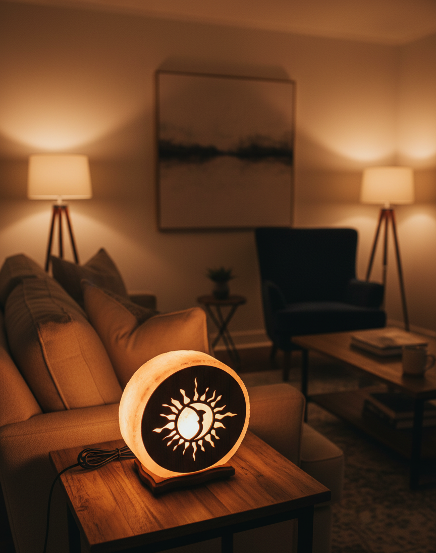 Natural Polished Himalayan Salt Lamp – Sun & Moon Design