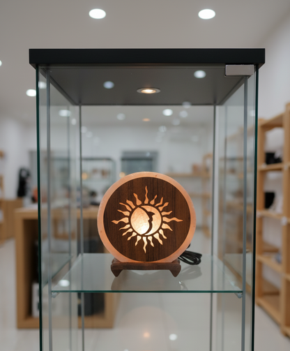 Natural Polished Himalayan Salt Lamp – Sun & Moon Design