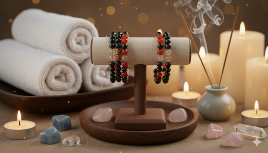 ♋ Cancer Zodiac Gemstone Crystal Bracelet – Amazonite, Carnelian, Hematite & Copper