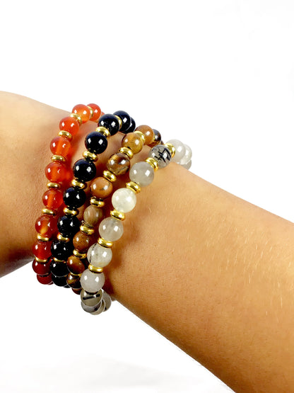 Round Gemstone Bead Bracelet with Gold Spacer – 7mm, Handmade, Personalized Stone Choice