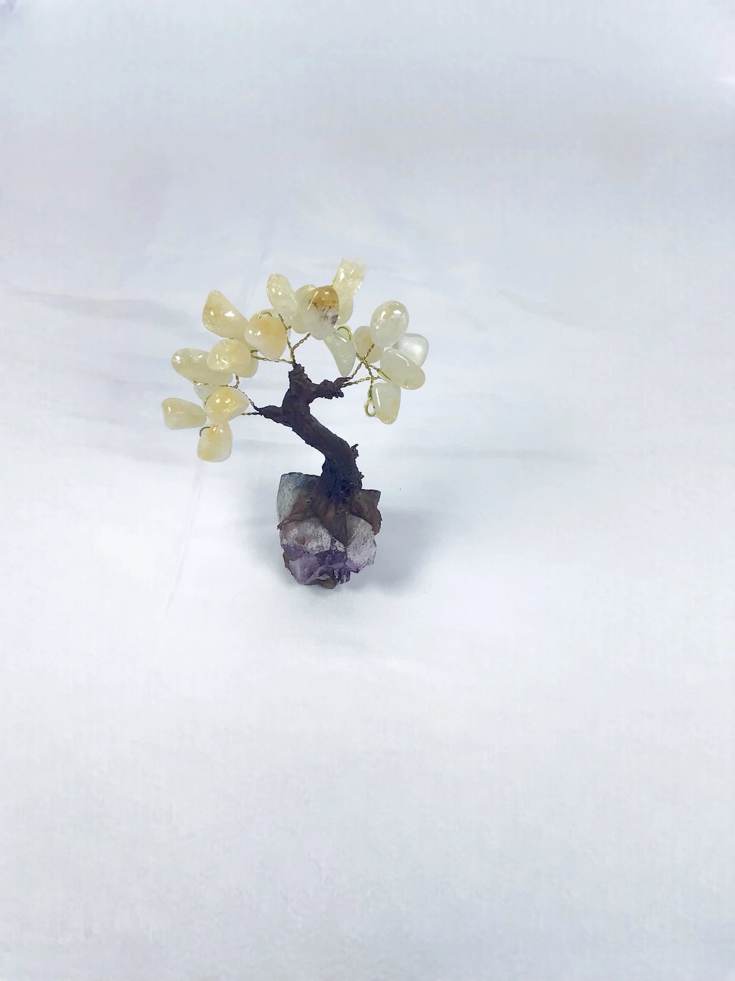 Tumbled Gemstone Tree on Raw Amethyst Base – Handcrafted Crystal Tree of Life, Adjustable Branches