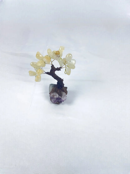 Tumbled Gemstone Tree on Raw Amethyst Base – Handcrafted Crystal Tree of Life, Adjustable Branches