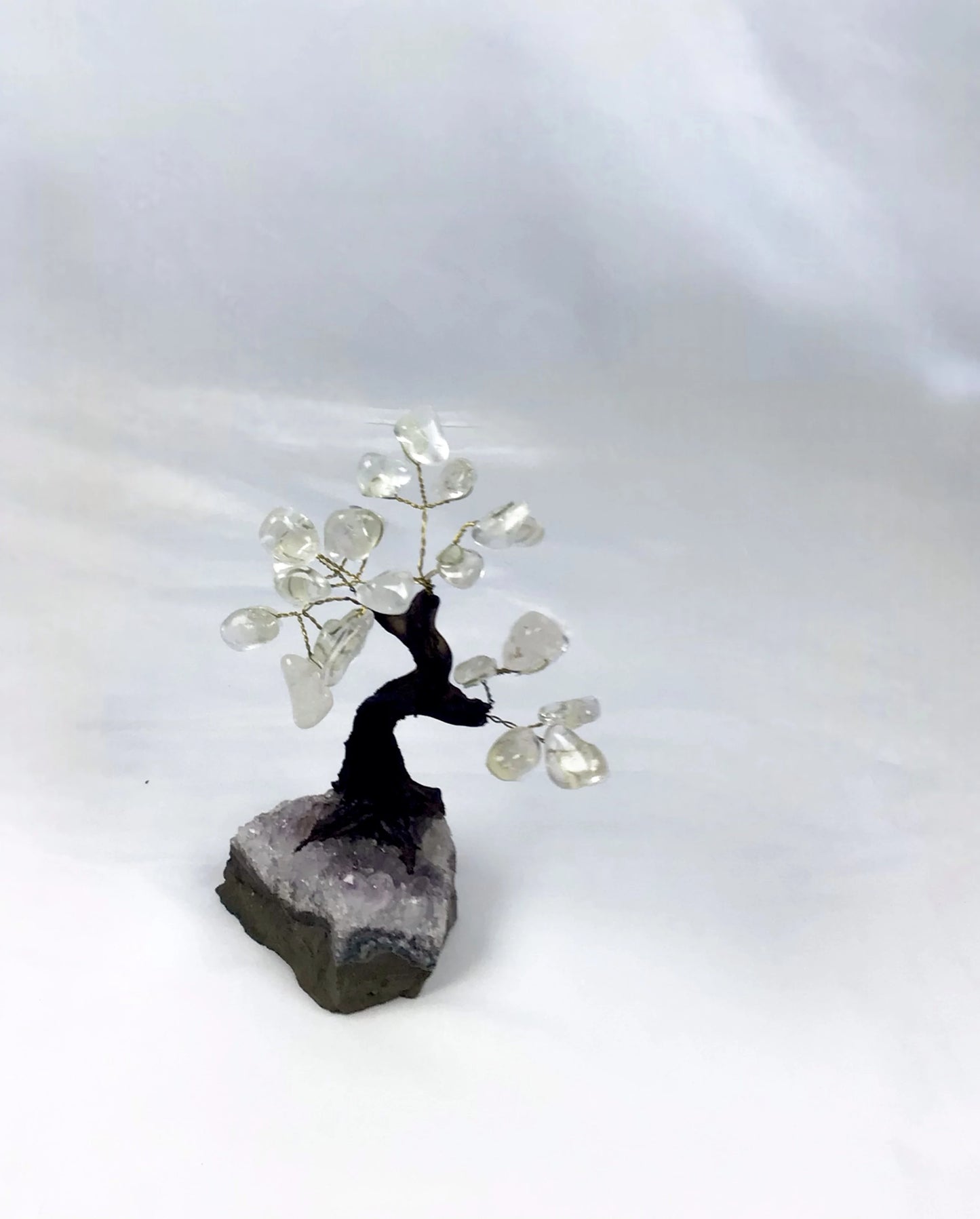Tumbled Gemstone Tree on Raw Amethyst Base – Handcrafted Crystal Tree of Life, Adjustable Branches