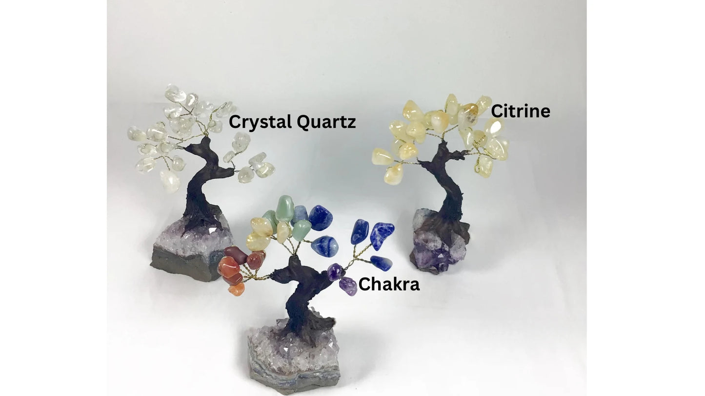 Tumbled Gemstone Tree on Raw Amethyst Base – Handcrafted Crystal Tree of Life, Adjustable Branches