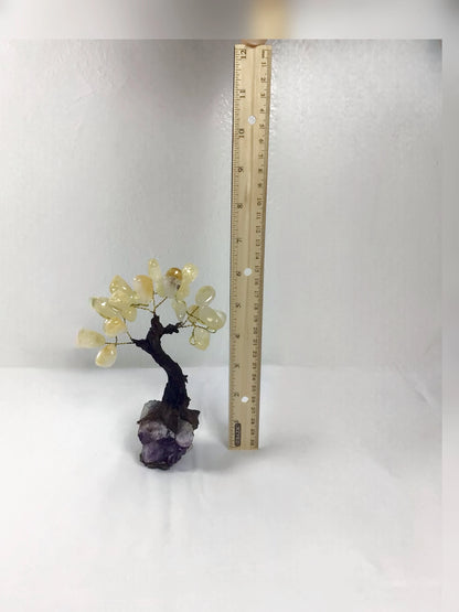 Tumbled Gemstone Tree on Raw Amethyst Base – Handcrafted Crystal Tree of Life, Adjustable Branches