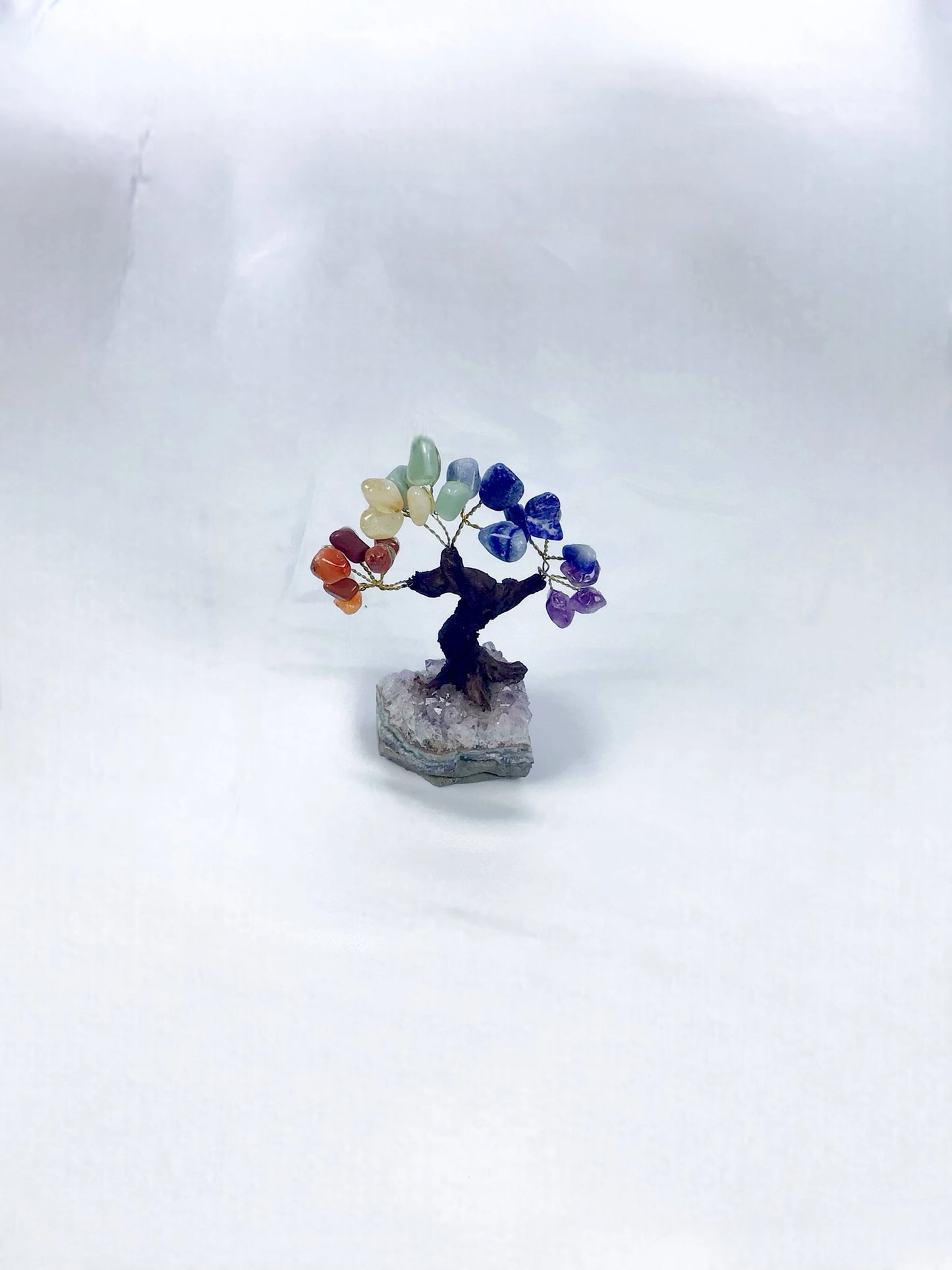 Tumbled Gemstone Tree on Raw Amethyst Base – Handcrafted Crystal Tree of Life, Adjustable Branches