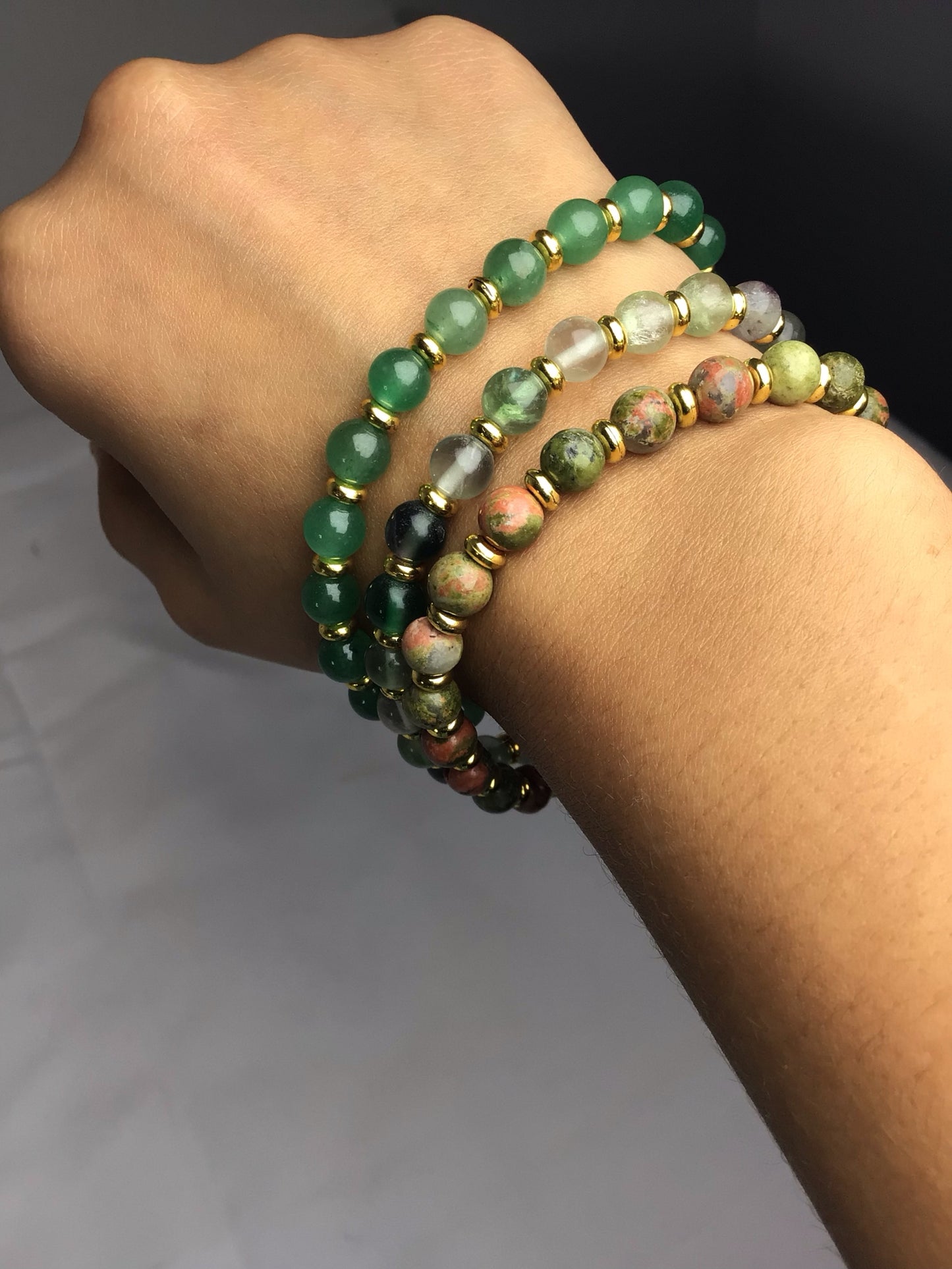 Round Gemstone Bead Bracelet with Gold Spacer – 7mm, Handmade, Personalized Stone Choice