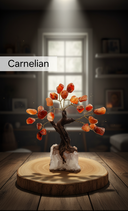 Tumbled Gemstone Tree on Raw Amethyst Base – Handcrafted Crystal Tree of Life, Adjustable Branches