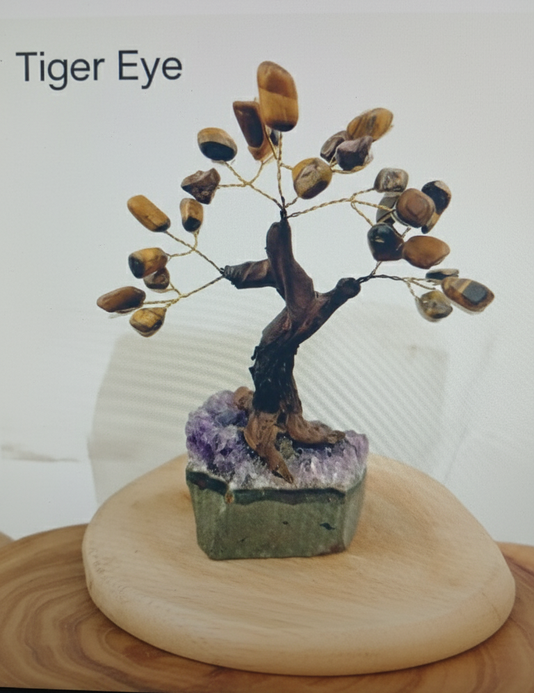 Tumbled Gemstone Tree on Raw Amethyst Base – Handcrafted Crystal Tree of Life, Adjustable Branches