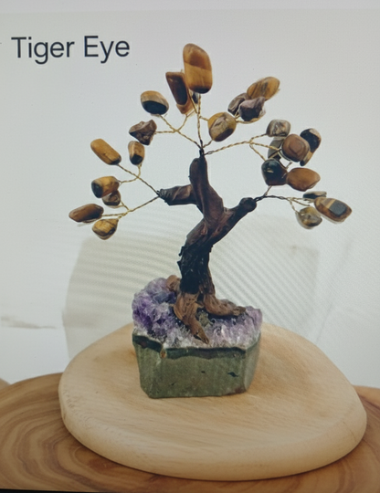 Tumbled Gemstone Tree on Raw Amethyst Base – Handcrafted Crystal Tree of Life, Adjustable Branches